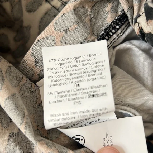 GANNI Leopard Washed Cotton Canvas Drawstring Trousers in Almond Milk 42 - Picture 13 of 13